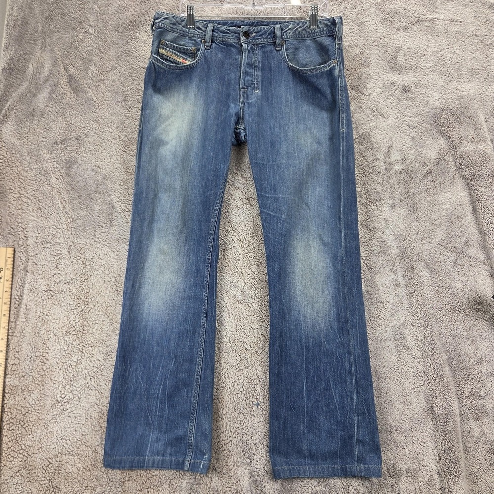 Diesel Jeans Mens 32x32 Blue Zatiny Regular Bootcut Button Fly Altered Hem 008YE